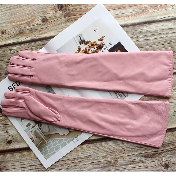 Bickmods Women's New Long Color Leather Gloves Fashionable Straight Style Velvet Lining To Keep Warm In Winter