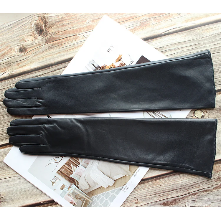 Bickmods Women's New Long Color Leather Gloves Fashionable Straight Style Velvet Lining To Keep Warm In Winter