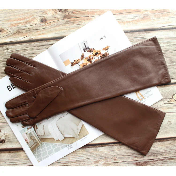 Bickmods Women's New Long Color Leather Gloves Fashionable Straight Style Velvet Lining To Keep Warm In Winter