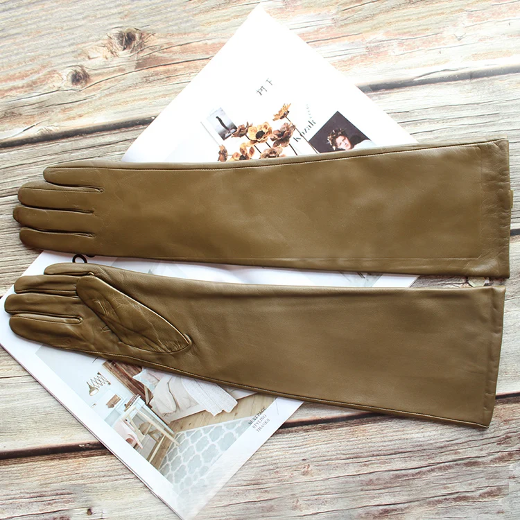 Bickmods Women's New Long Color Leather Gloves Fashionable Straight Style Velvet Lining To Keep Warm In Winter