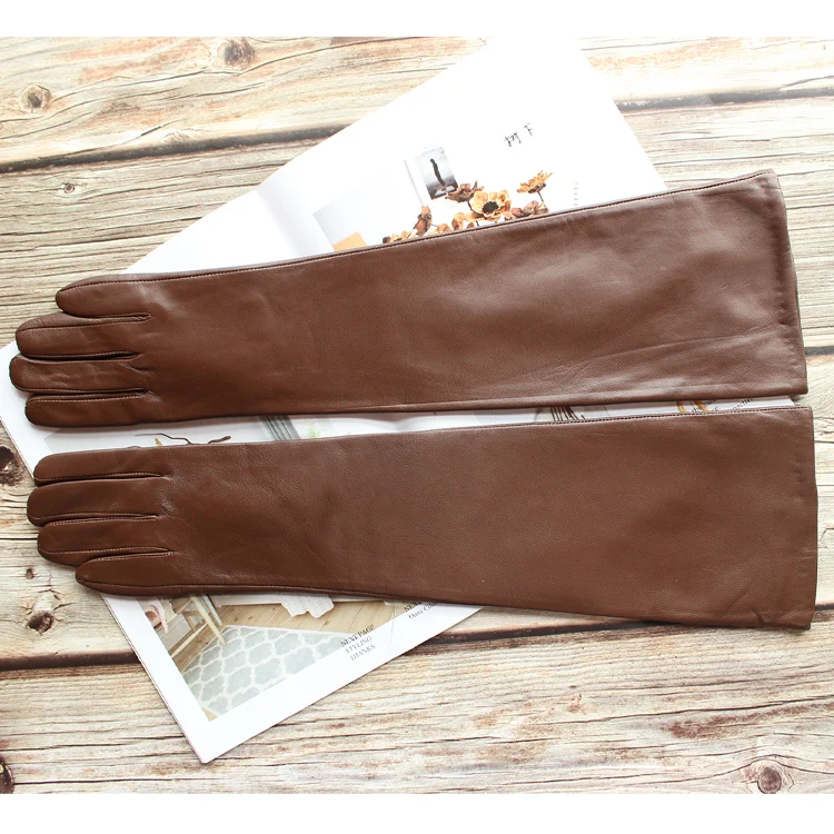 Bickmods Women's New Long Color Leather Gloves Fashionable Straight Style Velvet Lining To Keep Warm In Winter