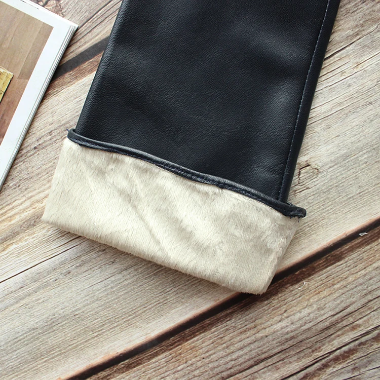 Bickmods Women's New Long Color Leather Gloves Fashionable Straight Style Velvet Lining To Keep Warm In Winter