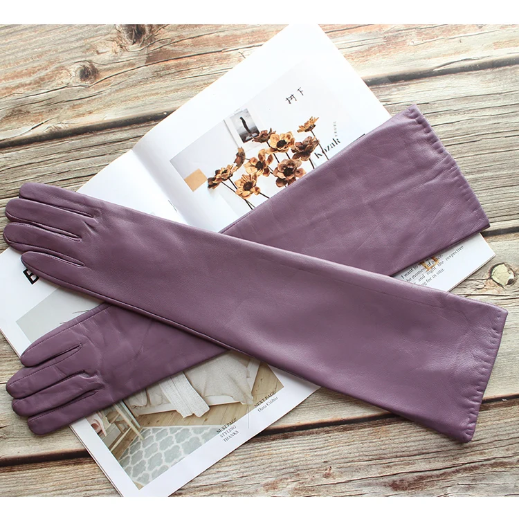 Bickmods Women's New Long Color Leather Gloves Fashionable Straight Style Velvet Lining To Keep Warm In Winter