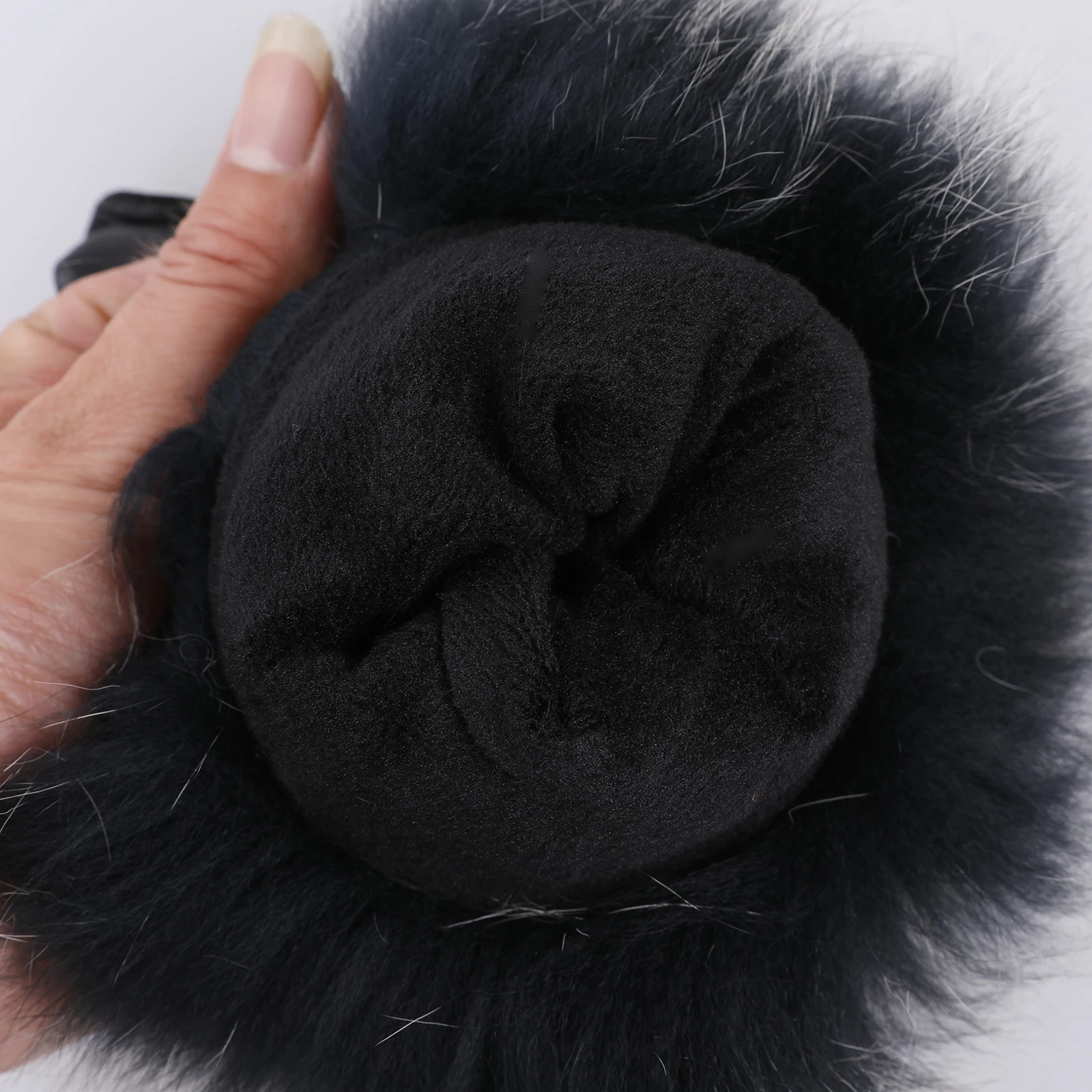 BOONJOVIA Women Genuine Lambskin Leather Gloves With Real Fox Fur Trim Cuff Winter Warm Driving Gloves-Velvet Lined