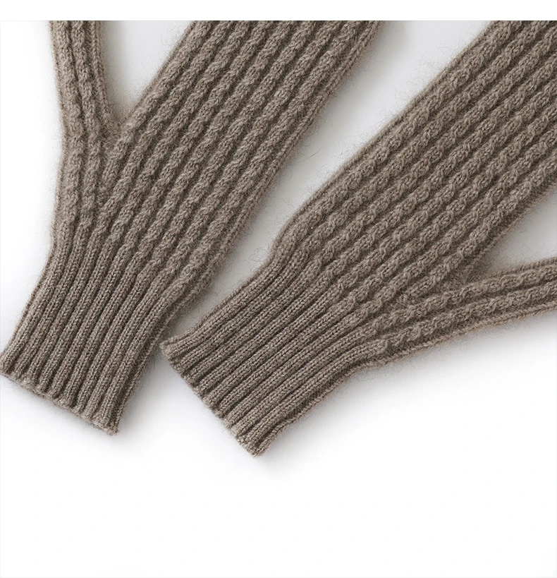 DjzDsm Women's 100% Cashmere Knitted Gloves Thickened, Warm, Extended, Fashionable Wrist Protection Gloves in One Size