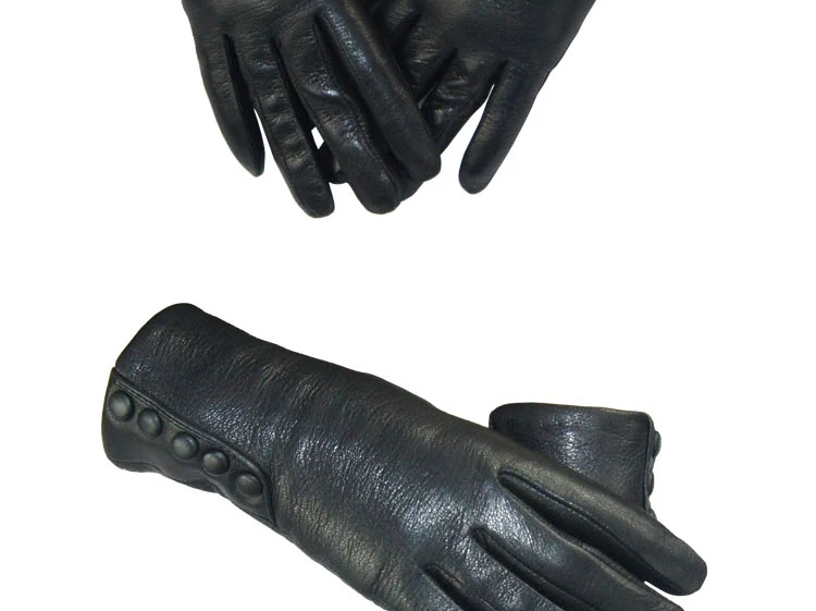 CHINGYUN New Women Genuine Glove Soft Thicken Bow Leather Gloves Winter Autumn Ladies Fashion Brand Black Warm Leather FV02