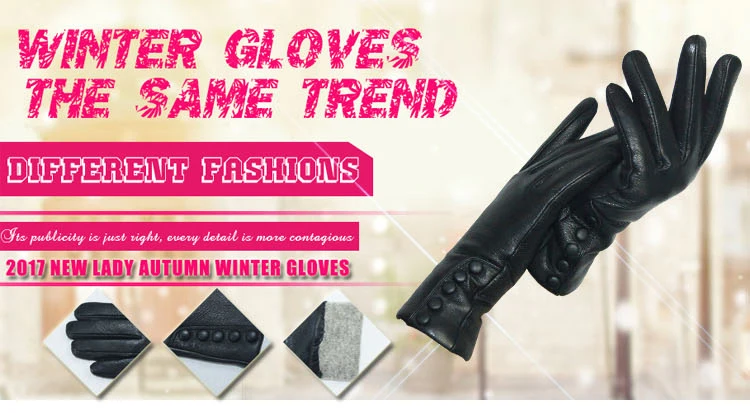 CHINGYUN New Women Genuine Glove Soft Thicken Bow Leather Gloves Winter Autumn Ladies Fashion Brand Black Warm Leather FV02