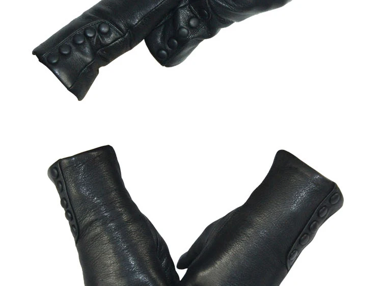 CHINGYUN New Women Genuine Glove Soft Thicken Bow Leather Gloves Winter Autumn Ladies Fashion Brand Black Warm Leather FV02