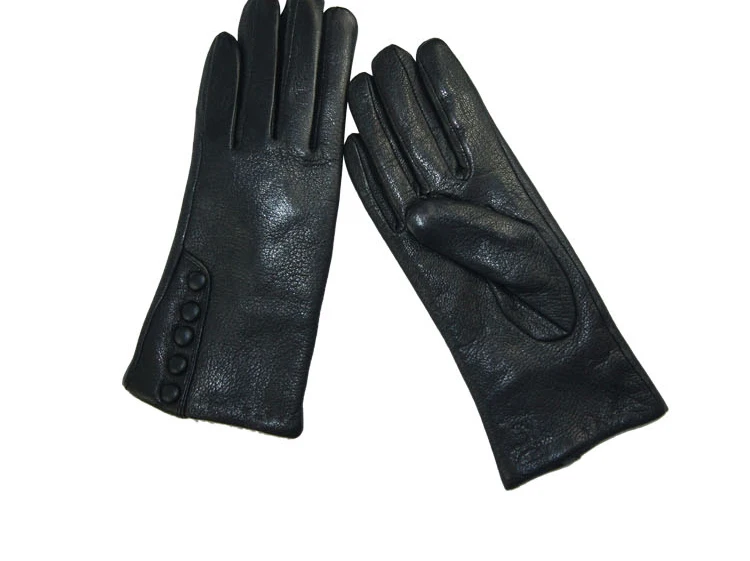 CHINGYUN New Women Genuine Glove Soft Thicken Bow Leather Gloves Winter Autumn Ladies Fashion Brand Black Warm Leather FV02