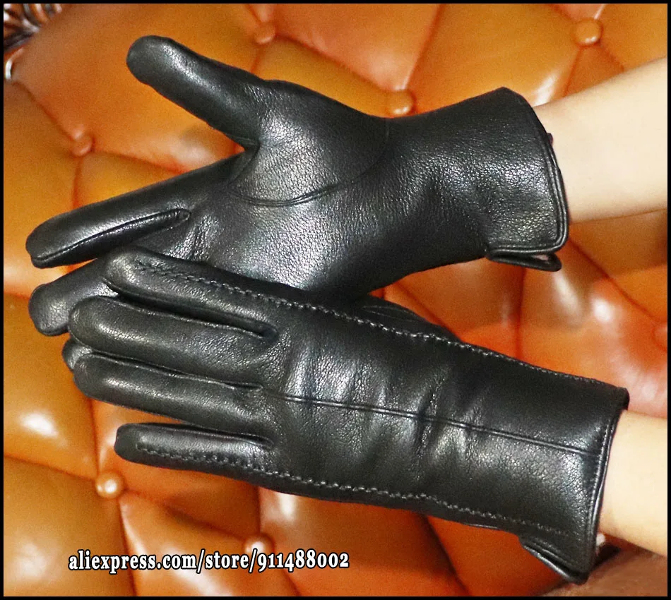 Deerskin Goatskin Gloves Men's and Women's Thick Wool Real Fur Touch Screen Natural Leather Winter Windproof Warm Fur Gloves
