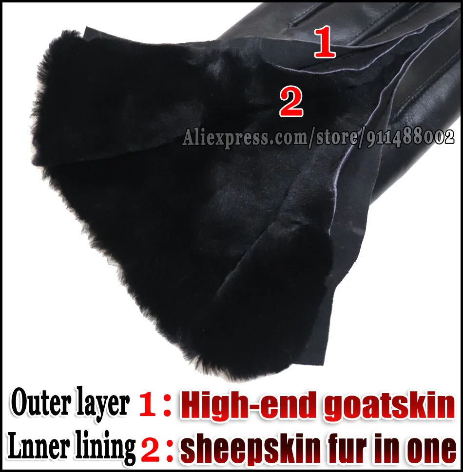 Deerskin Goatskin Gloves Men's and Women's Thick Wool Real Fur Touch Screen Natural Leather Winter Windproof Warm Fur Gloves