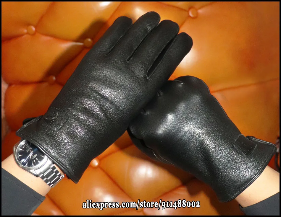 Deerskin Goatskin Gloves Men's and Women's Thick Wool Real Fur Touch Screen Natural Leather Winter Windproof Warm Fur Gloves