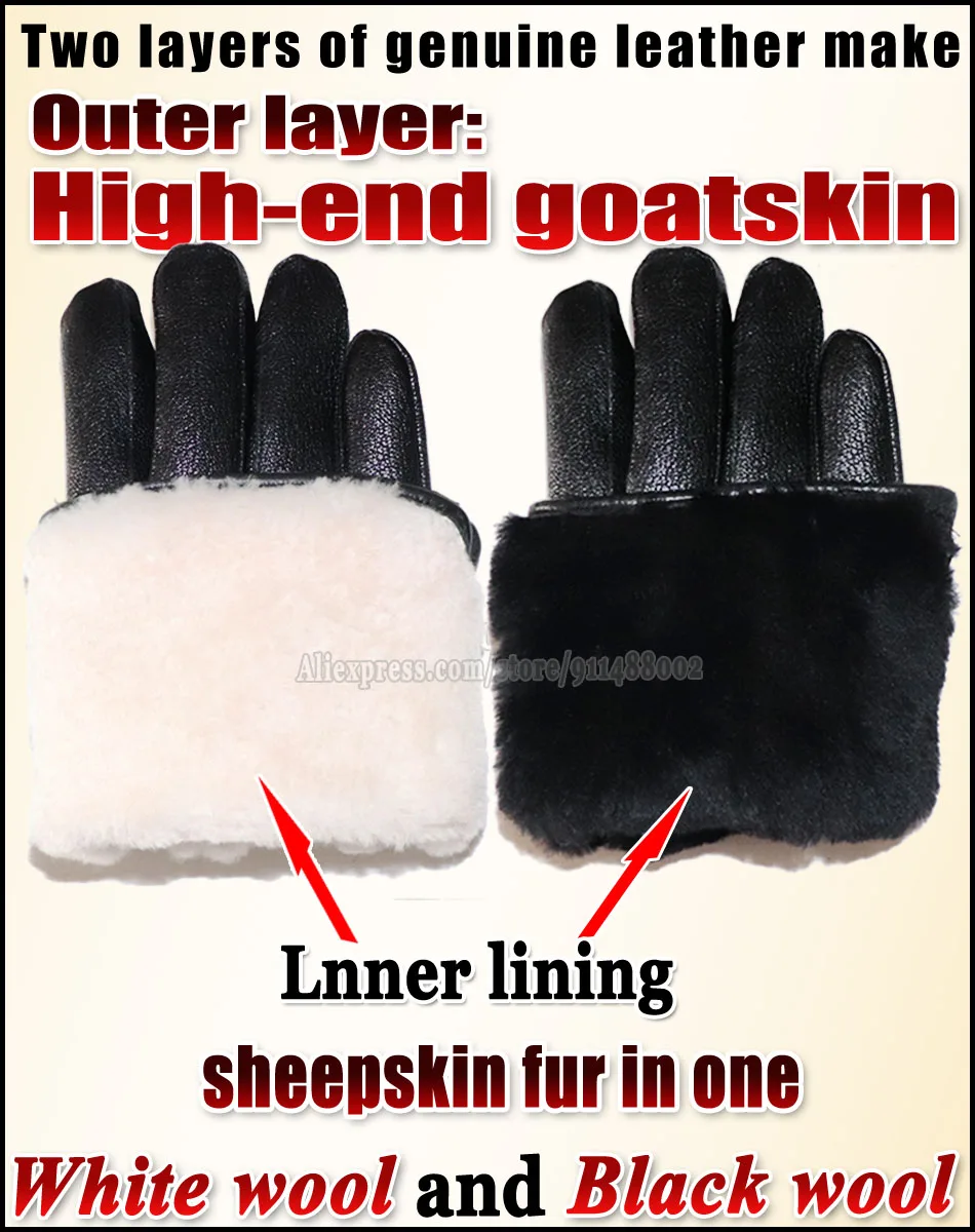 Deerskin Goatskin Gloves Men's and Women's Thick Wool Real Fur Touch Screen Natural Leather Winter Windproof Warm Fur Gloves