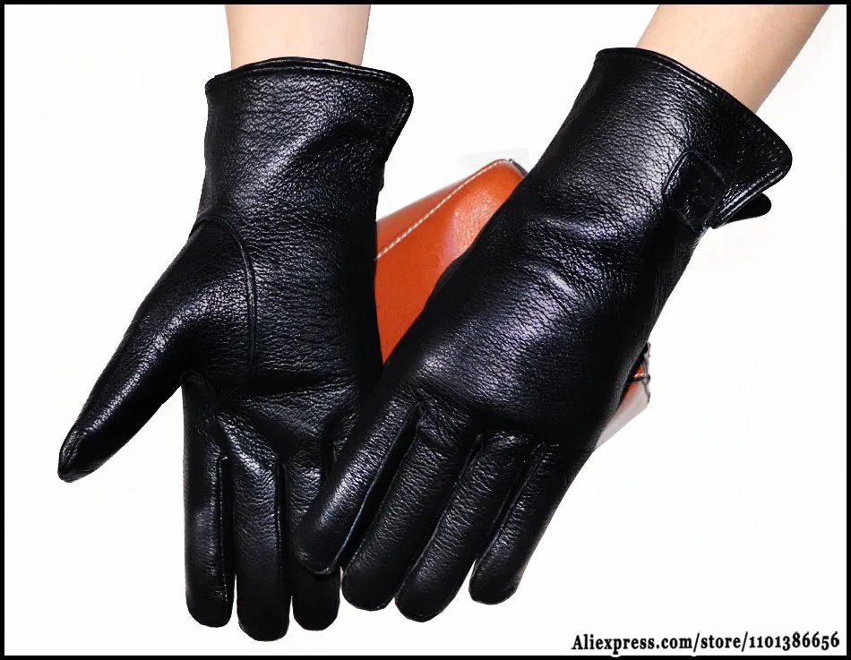 Deerskin Goatskin Gloves Men's and Women's Thick Wool Real Fur Touch Screen Natural Leather Winter Windproof Warm Fur Gloves