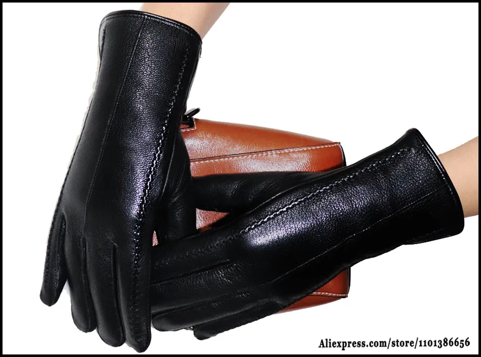 Deerskin Goatskin Gloves Men's and Women's Thick Wool Real Fur Touch Screen Natural Leather Winter Windproof Warm Fur Gloves