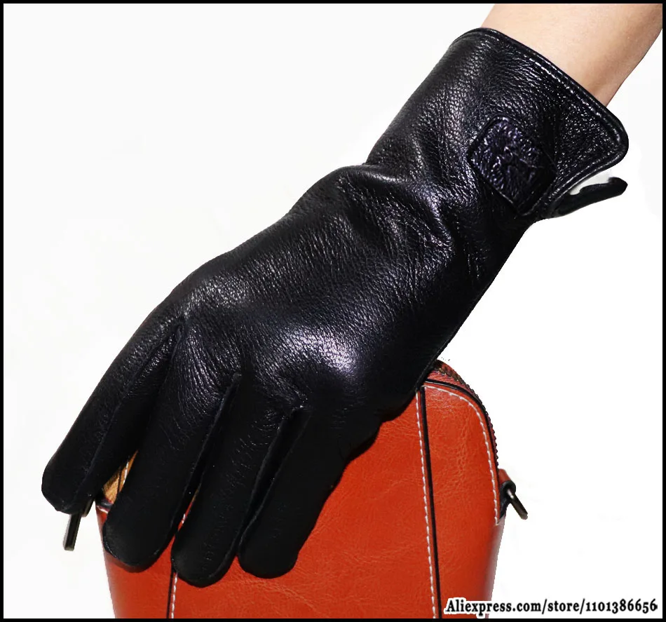 Deerskin Goatskin Gloves Men's and Women's Thick Wool Real Fur Touch Screen Natural Leather Winter Windproof Warm Fur Gloves