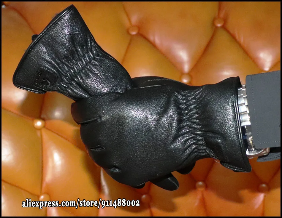 Deerskin Goatskin Gloves Men's and Women's Thick Wool Real Fur Touch Screen Natural Leather Winter Windproof Warm Fur Gloves