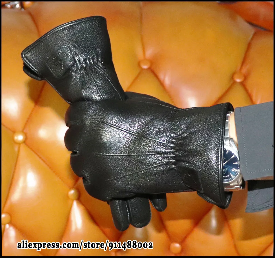 Deerskin Goatskin Gloves Men's and Women's Thick Wool Real Fur Touch Screen Natural Leather Winter Windproof Warm Fur Gloves