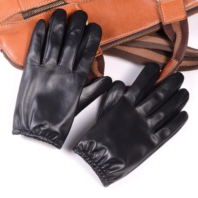 Men's Real Leather Goat Skin Classical Fashion Shrink Wrist Tactical Short Gloves Touch Screen Casual Short Gloves
