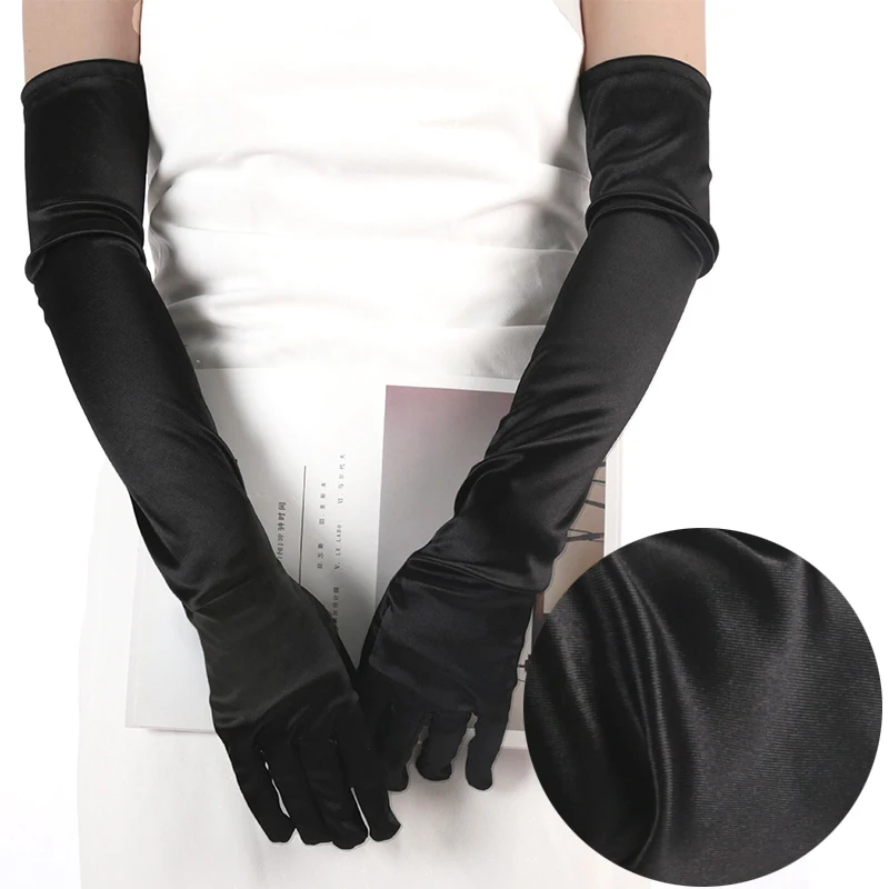 Women Quality Fashion Satin Gloves Adult Black White Burgundy Opera Stretch Finger Long Gloves Evening Party Prom Costume Mitten