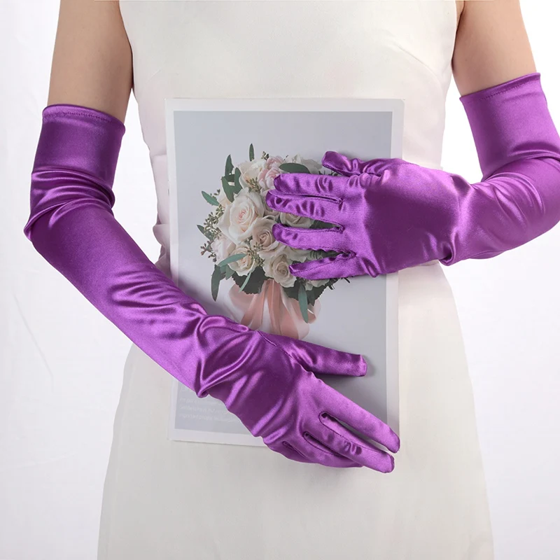 Women Quality Fashion Satin Gloves Adult Black White Burgundy Opera Stretch Finger Long Gloves Evening Party Prom Costume Mitten