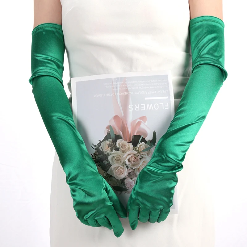 Women Quality Fashion Satin Gloves Adult Black White Burgundy Opera Stretch Finger Long Gloves Evening Party Prom Costume Mitten