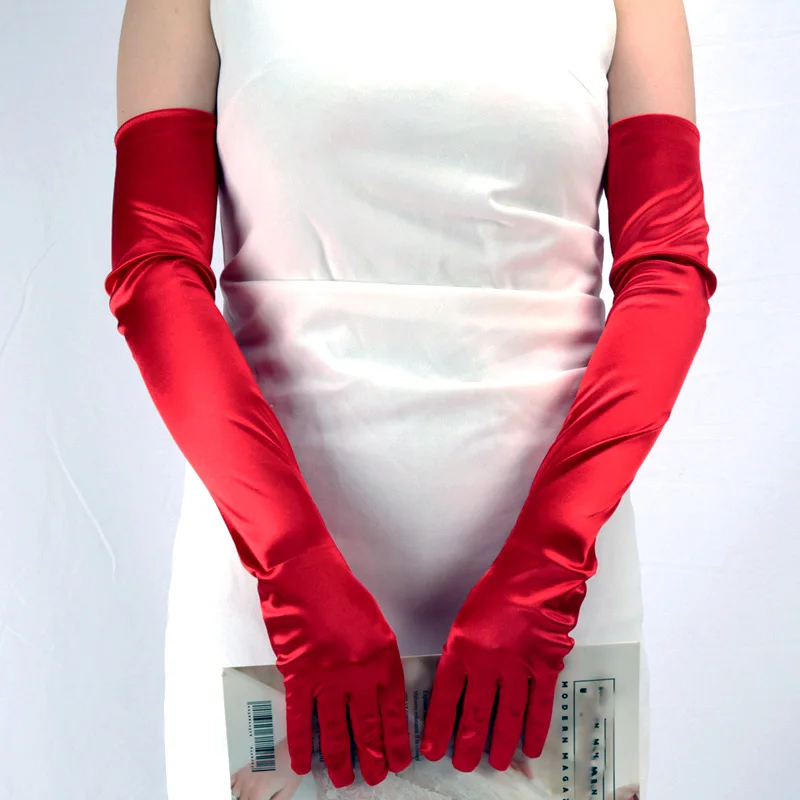Women Quality Fashion Satin Gloves Adult Black White Burgundy Opera Stretch Finger Long Gloves Evening Party Prom Costume Mitten