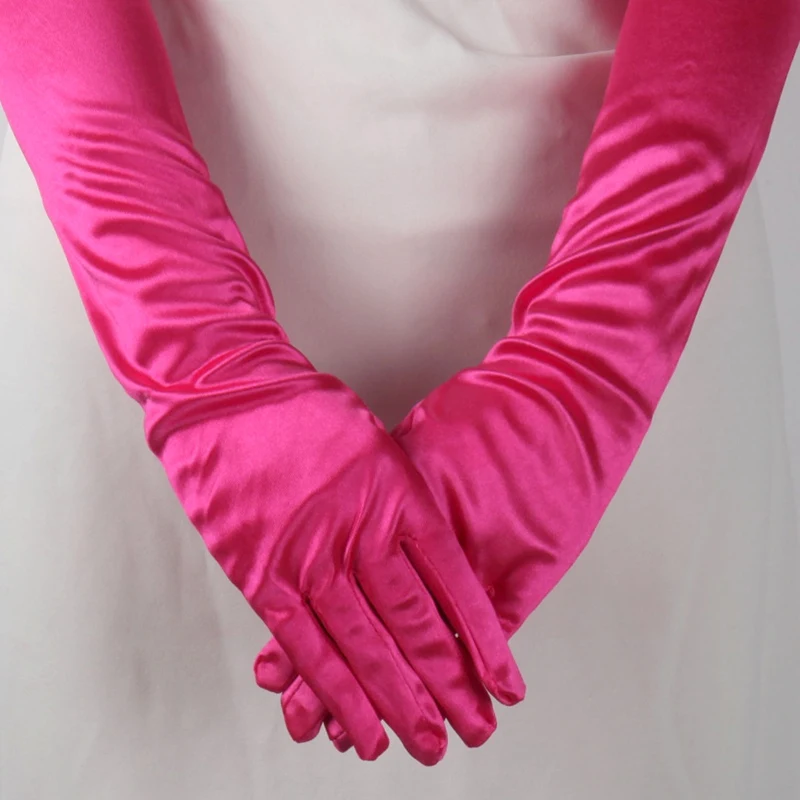 Women Quality Fashion Satin Gloves Adult Black White Burgundy Opera Stretch Finger Long Gloves Evening Party Prom Costume Mitten