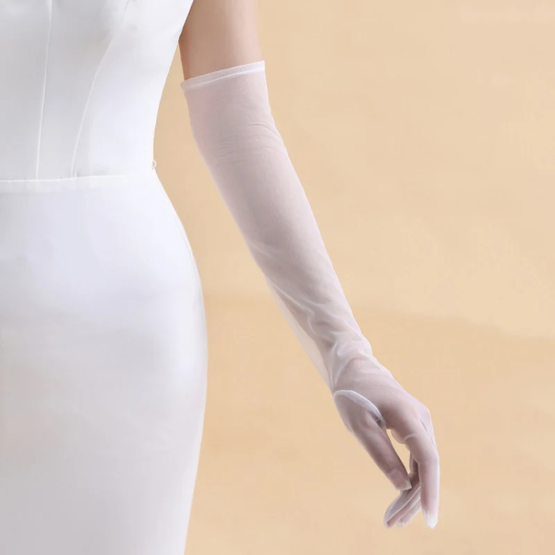55CM Mesh Sexy Solid Thin Elasticity Dress Etiquette Accessories Long Drive Gloves Fashion Personality Cosplay Transparent