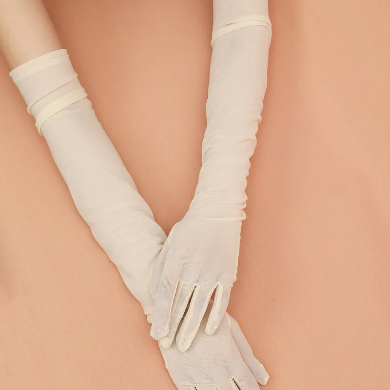 55CM Mesh Sexy Solid Thin Elasticity Dress Etiquette Accessories Long Drive Gloves Fashion Personality Cosplay Transparent