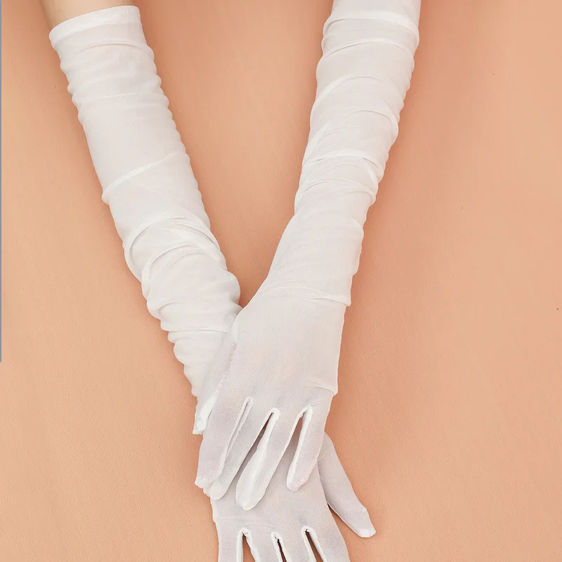 55CM Mesh Sexy Solid Thin Elasticity Dress Etiquette Accessories Long Drive Gloves Fashion Personality Cosplay Transparent