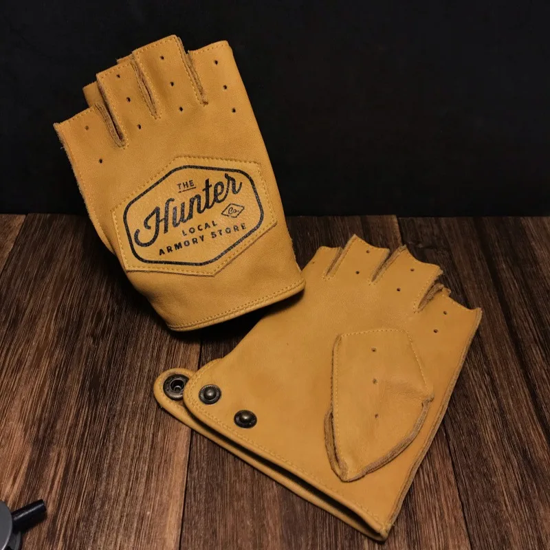 Driving Mens/Women Racing Bike Knight Leather Motorcycle Spring Summer Half-finger Retro Gloves Motorbike Cowhide Vintage Gloves