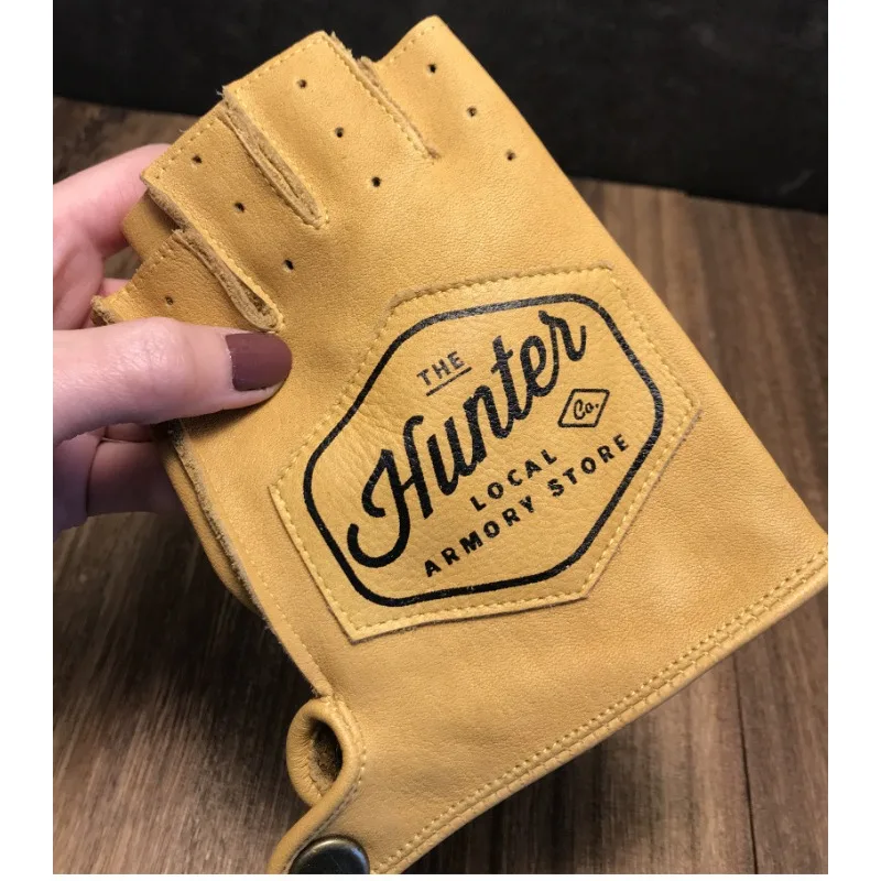 Driving Mens/Women Racing Bike Knight Leather Motorcycle Spring Summer Half-finger Retro Gloves Motorbike Cowhide Vintage Gloves