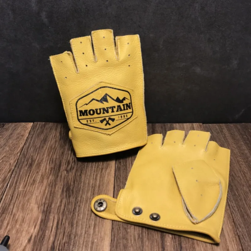 Driving Mens/Women Racing Bike Knight Leather Motorcycle Spring Summer Half-finger Retro Gloves Motorbike Cowhide Vintage Gloves