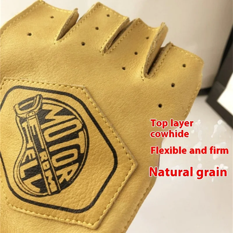 Driving Mens/Women Racing Bike Knight Leather Motorcycle Spring Summer Half-finger Retro Gloves Motorbike Cowhide Vintage Gloves