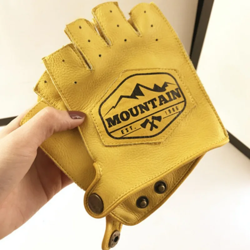 Driving Mens/Women Racing Bike Knight Leather Motorcycle Spring Summer Half-finger Retro Gloves Motorbike Cowhide Vintage Gloves