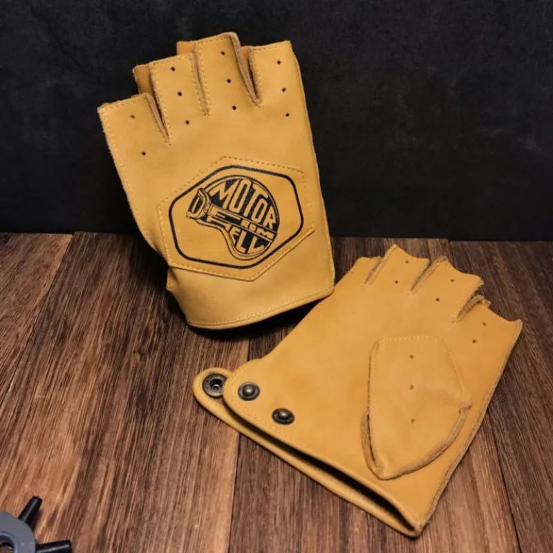 Driving Mens/Women Racing Bike Knight Leather Motorcycle Spring Summer Half-finger Retro Gloves Motorbike Cowhide Vintage Gloves
