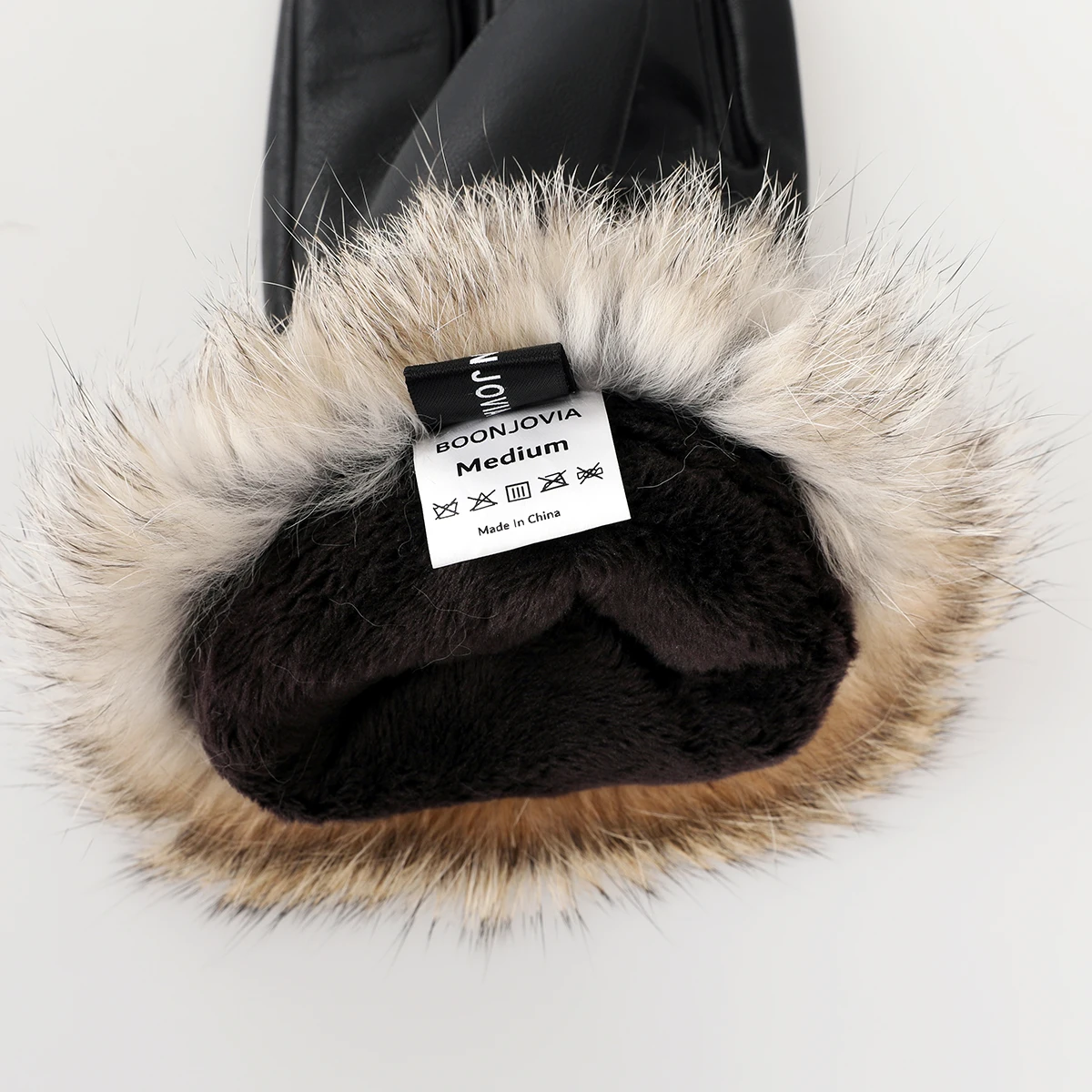 BOONJOVIA Women's Genuine Leather Gloves with Rabbit Fur Trim Cuff Velvet Lined for Cold Weather Driving