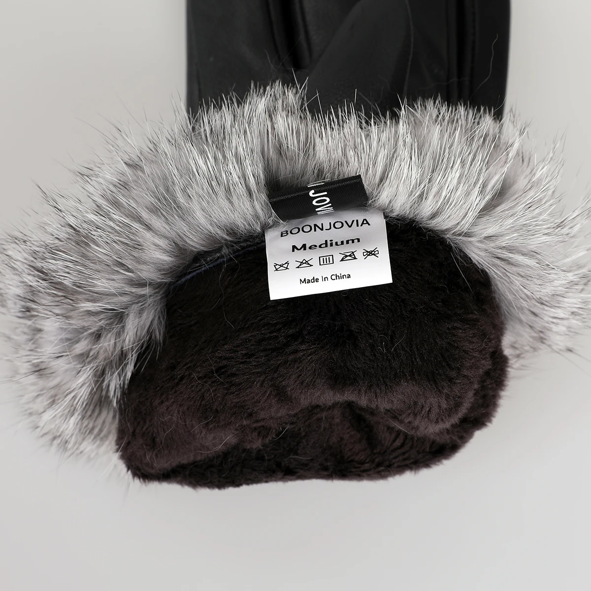 BOONJOVIA Women's Genuine Leather Gloves with Rabbit Fur Trim Cuff Velvet Lined for Cold Weather Driving