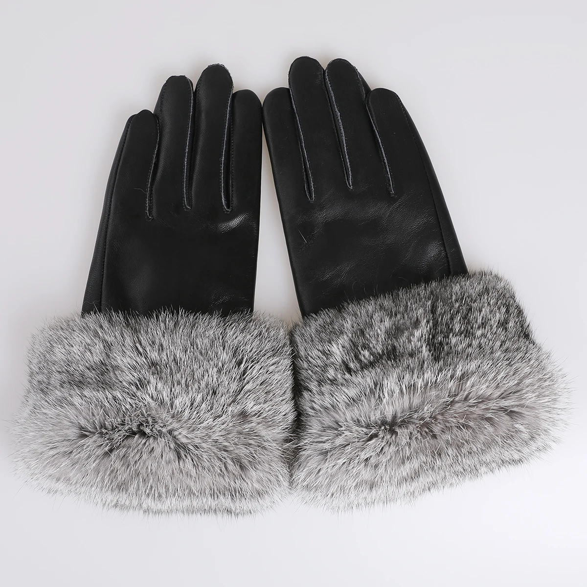 BOONJOVIA Women's Genuine Leather Gloves with Rabbit Fur Trim Cuff Velvet Lined for Cold Weather Driving