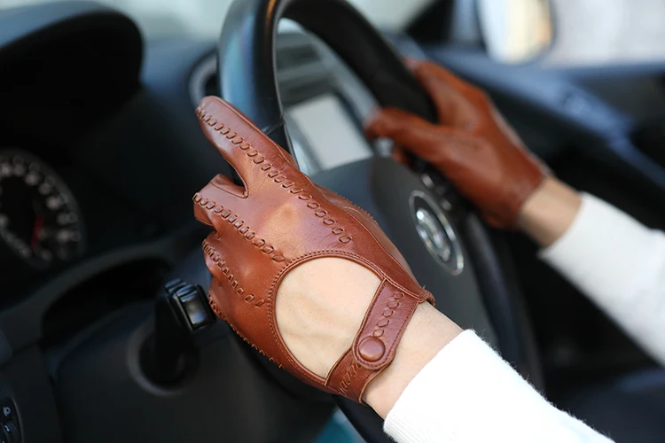 Genuine Leather Gloves Male Unlined Imported Sheepskin Men Driving Locomotive Mittens Spring Autumn Breathable M063N