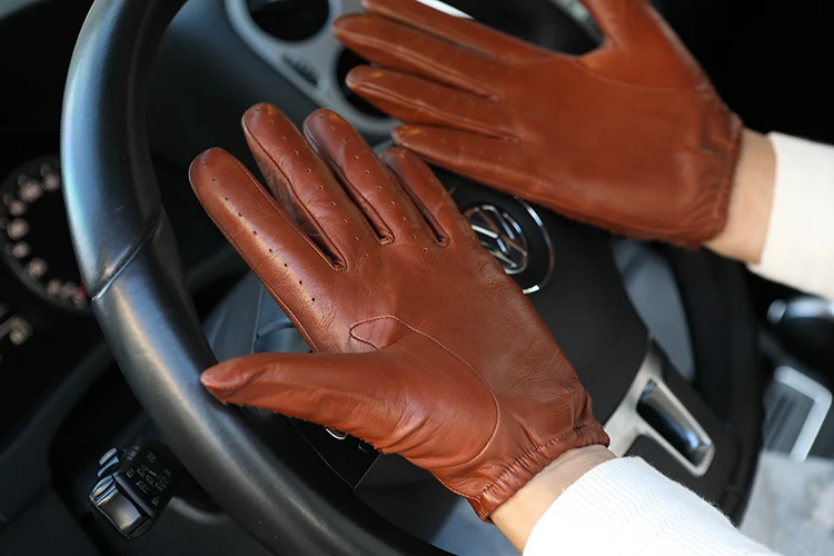 Genuine Leather Gloves Male Unlined Imported Sheepskin Men Driving Locomotive Mittens Spring Autumn Breathable M063N