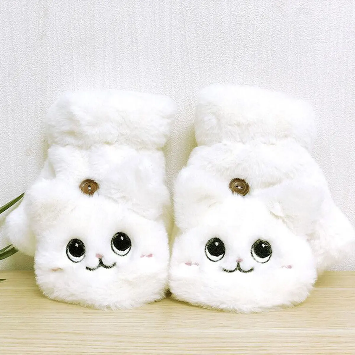 Lovely Plush Cat Mittens Fingerless Gloves Women Winter Warm Rabbit Fur Knit Mittens Flip Half Finger Gloves for Cycling Driving
