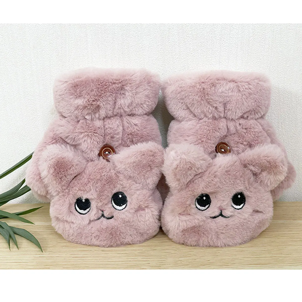 Lovely Plush Cat Mittens Fingerless Gloves Women Winter Warm Rabbit Fur Knit Mittens Flip Half Finger Gloves for Cycling Driving