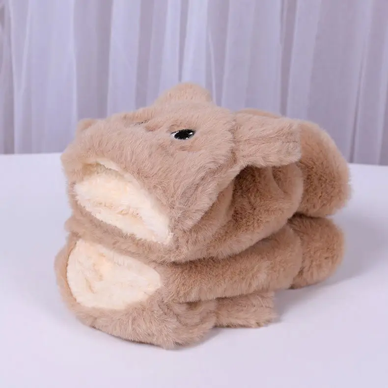Lovely Plush Cat Mittens Fingerless Gloves Women Winter Warm Rabbit Fur Knit Mittens Flip Half Finger Gloves for Cycling Driving