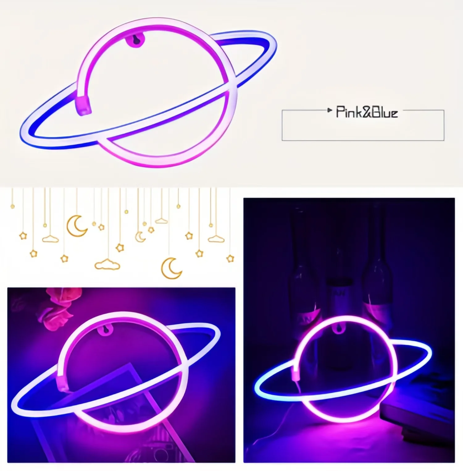 1 Piece of Indoor Room Cozy Planet Decoration Night Light, Pink and Blue Wall Decoration, Game Room Theme Party Decorations, Boys' Gift, USB or Battery Powered (Battery Not Included)