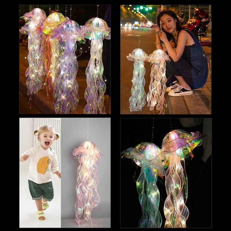 Jellyfish Lamp Portable Lantern Kids Children Bedroom Hanging Night Light Under The Sea Colorful Mermaid Ocean Party Home Decor
