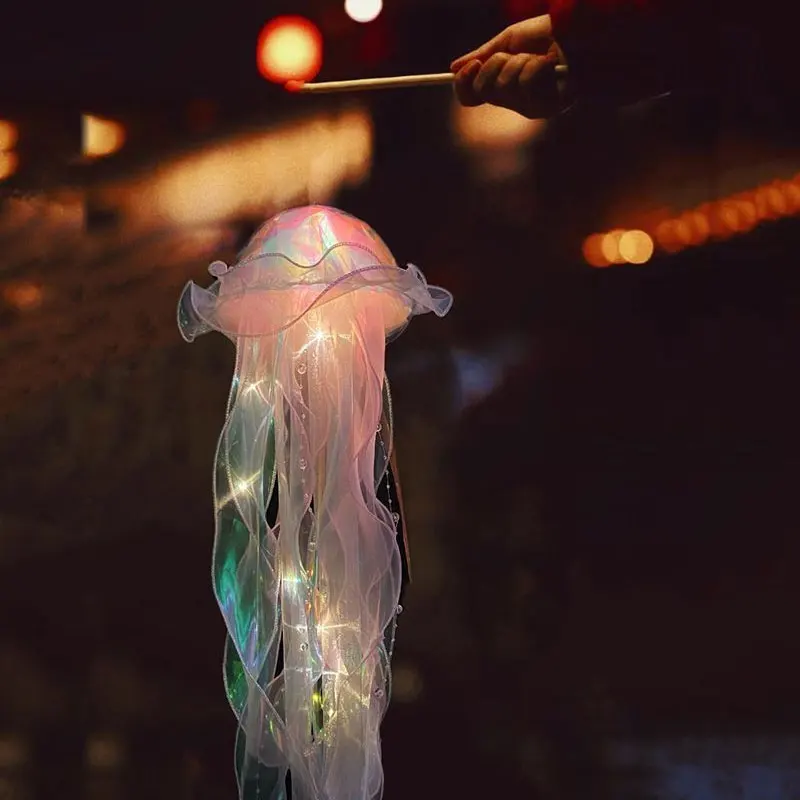 Jellyfish Lamp Portable Lantern Kids Children Bedroom Hanging Night Light Under The Sea Colorful Mermaid Ocean Party Home Decor