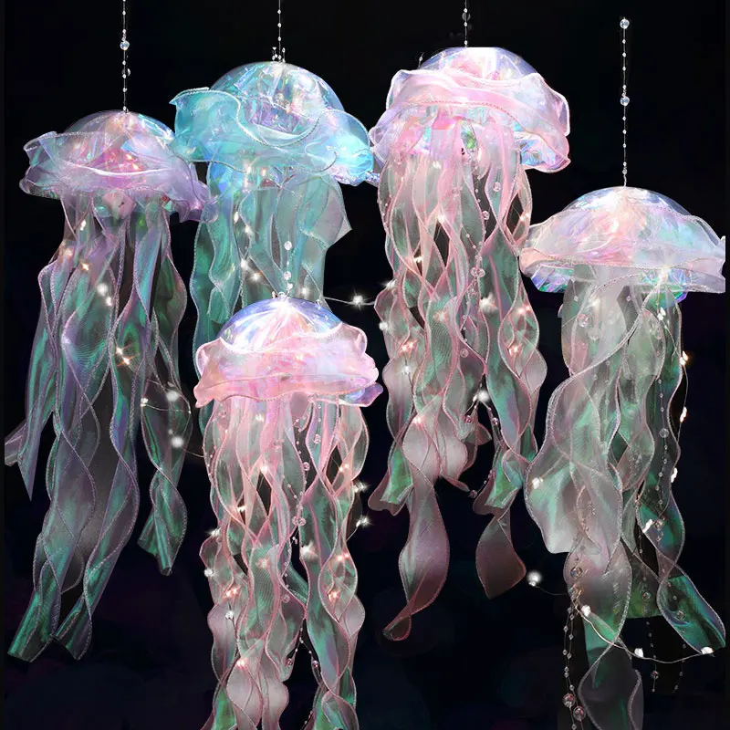 Jellyfish Lamp Portable Lantern Kids Children Bedroom Hanging Night Light Under The Sea Colorful Mermaid Ocean Party Home Decor