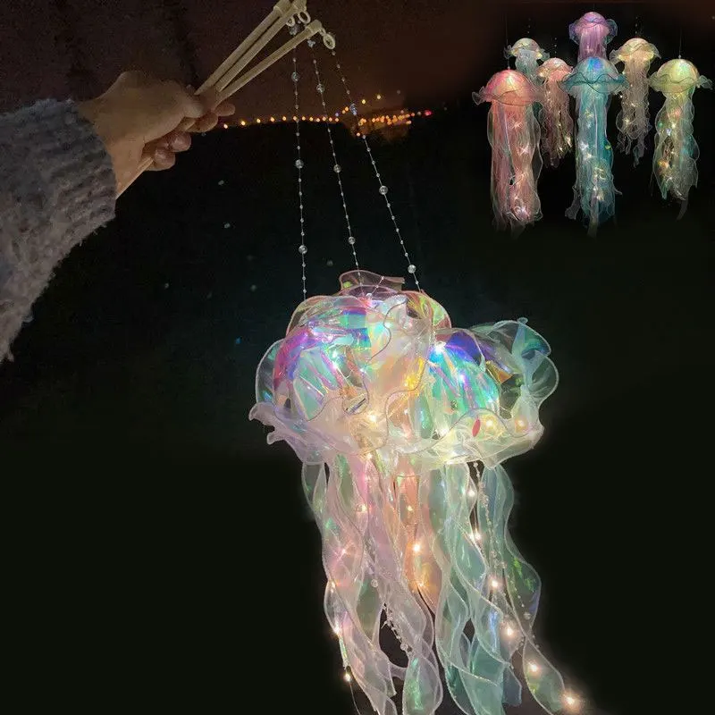 Jellyfish Lamp Portable Lantern Kids Children Bedroom Hanging Night Light Under The Sea Colorful Mermaid Ocean Party Home Decor